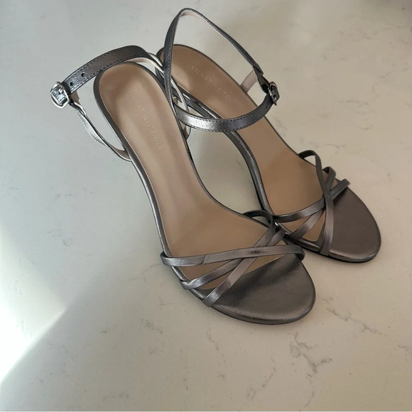 Stuart Weitzman Starla 80 Ankle strap Sandal Color Gunmetal Size: 5 - Picture 2 of 8